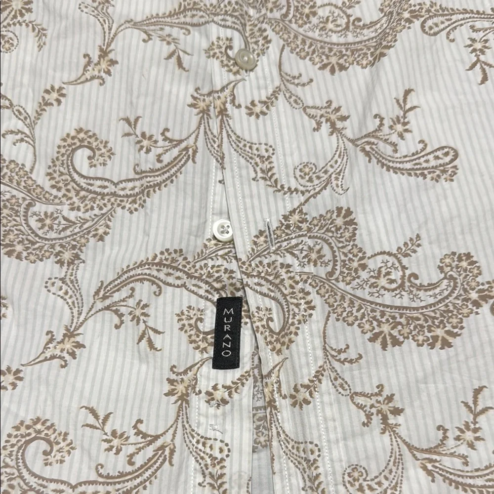Murano Men’s SZ XL Tan/Beige Casual Button Down Shirt with Vintage Pattern - Picture 5 of 11